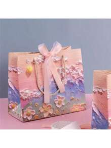 1 pieza Bolsa de regalo 3D con patrón romántico de nubes, montañas y flores, color rosa, para fiesta de cumpleaños, vacaciones, Acción de Gracias, embalaje de regalo de cumpleaños, bolso