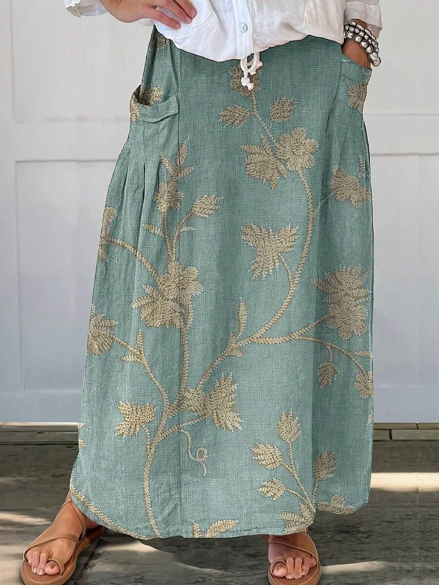 Chân váy xếp ly in hoa cổ điển có túi dành cho nữ - Nhiều màu - Xem 1