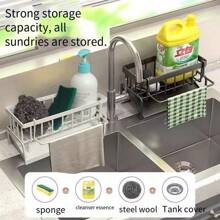 Household New Kitchen And Restaurant Faucet Rack/Multi-Functional Sink Sink Supplies Rack Durable Drain Rack/Sponge Brush Rack With Rod Rag Convenient Storage Artifact Bathroom Brush Soap Rack/Plastic Black/Gray/White