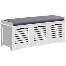 Shoe Storage Bench With 3 Drawers & Removable Grey Seat Cushion Hallway Organisation Furniture - 1 - View 1
