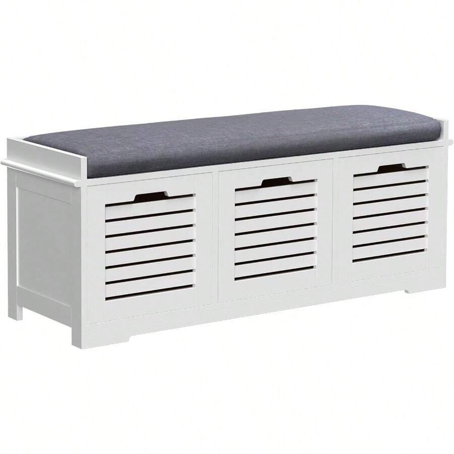 Shoe Storage Bench With 3 Drawers & Removable Grey Seat Cushion Hallway Organisation Furniture - 1 - View 1