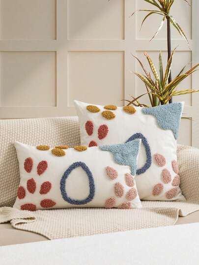 1/2 件彩色花卉图案靠垫套，现代农舍风格帆布 + 天鹅绒装饰方形枕套，适用于客厅、卧室、沙发、节日、派对、户外，30 * 50 厘米，45 * 45 厘米（不含枕芯）