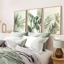 1件/3件套热带植物主题墙画，鼠尾草绿棕榈叶墙饰画，画廊墙套装，卧室、客厅、走廊的理想礼物，墙面装饰，房间装饰，可选画框 - 彩色 - 查看 3