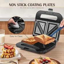 1 Pc 4 Slice Sandwich Maker, Toaster Oven, 750W, Double-Sided Constant Temperature, Non-Stick Ceramic Coating, Overheating Protection, Anti-Scald Handle, Cable Storage, Non-Slip Base, Suitable For Making Sandwiches Or Toast - EU F Type Plug(220-240V) - View 5
