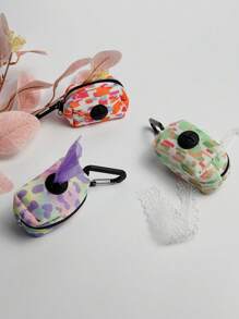 1pc Pet Walking Printed Trash Bag Dispenser, Fashion Dog Poop Clean-Up Bags, Leash Clip On Waste Bag Holder