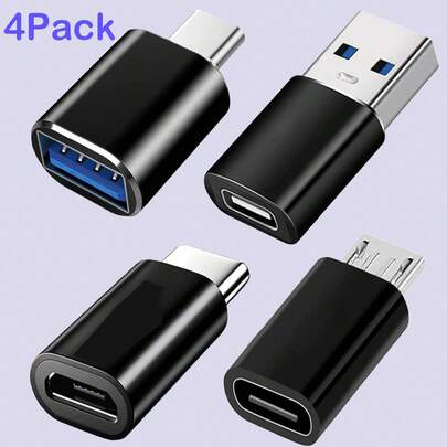USB C Adapters 4 Packs, USB C To USB 3.0 OTG Adapter, Micro USB To USB C Adapter Compatible With MacBook Pro, Smartphones, Laptop, PC, In Car And More