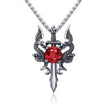 1 pieza Collar con colgante de gemelos de dragón con rubí y cristal de imitación de inspiración gótica, estética oscura adecuada para mujer y parejas