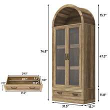 75" Tall Arched Kitchen Pantry Cabinet W Load-Bearing Steel Pipe,Modern Farmhouse Kitchens Storage Cabinet With Drawer And Glass Doors,Tall Arched Bookcase,Pantry Organizer For Living Room - 自然的 - 查看 2