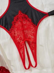 Lencería de talle alto para mujer con detalles de encaje con costuras, diseño atractivo con lazos, ropa de dormir de dormitorio, lencería íntima para el Día de San Valentín, atuendo lujoso adecuado para citas