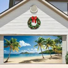 1 bannière de fête tropicale d'été, scène de plage hawaïenne, décoration de porte de garage polyvalente, convient pour l'intérieur/l'extérieur, le jardin, Noël, les célébrations du Nouvel An, décoration de style hawaïen