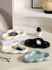 1PC Asymmetrical Cloud-Shaped Ceramic Tray, Nordic Style Jewelry Storage Tray, Decorative Plate For Jewelry Collection, Jewelry Display Tray, Gift For Woman, Home Decor - Multicolor - View 4