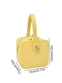 1 Pc New Style Girls' Solid Color Pu Material Cube, Shaped Mini Handbag With Zipper Closure, Interchangeable Shoulder Strap For Crossbody Or Hand Carry, Fashionable For Outings, Shopping, Parties, And Gift For Friends - A - View 9