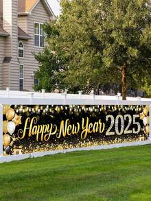 1 件，2025 新年快乐横幅，40*200 厘米涤纶黑金气球烟花倒计时时钟图案新年悬挂横幅，适用于家庭围栏庭院标志、花园、室内室外装饰欢迎活动装饰，2025 年新年快乐庆祝派对装饰，圣诞节 - 彩色 - 查看 6