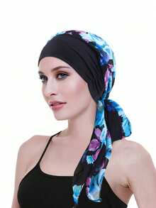 1 pieza Turbante de mujer, pañuelo para cáncer y quimioterapia, gorra con estampado de flores, cobertura para pérdida de cabello, pañuelo elástico, venda pre-atada, gorro para dormir - Multicolor - Ver 2