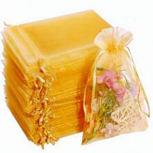 50/100pcs Gold Gift Packaging Bags, Ginger Organza Candy Bags, Colorful Mixed Wedding Favor Bags, Wedding Essential Gift Bags, Tableware, Outdoor Storage Bags, Wedding Candy Packaging Bags, Multi-Size, Various Festival Party Packaging Supplies, Holiday Home Goods, Festival Wedding Party Gift Packaging Supplies