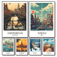 1 Stück/3 Stück Wandkunst Poster Vintage Nordisch Retro Urlaubs Reise Stadt Paris London Tokio Landschaft Poster Wandkunst Leinwand Malerei Heim Dekoration Reise Geschenke ohne Rahmen/mit Rahmen Leinwandkunst