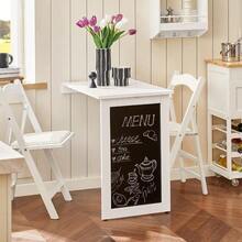 Wall-Mounted Drop-Leaf Table, Folding Kitchen Dining Table Desk With Memo Board, White - White - View 2