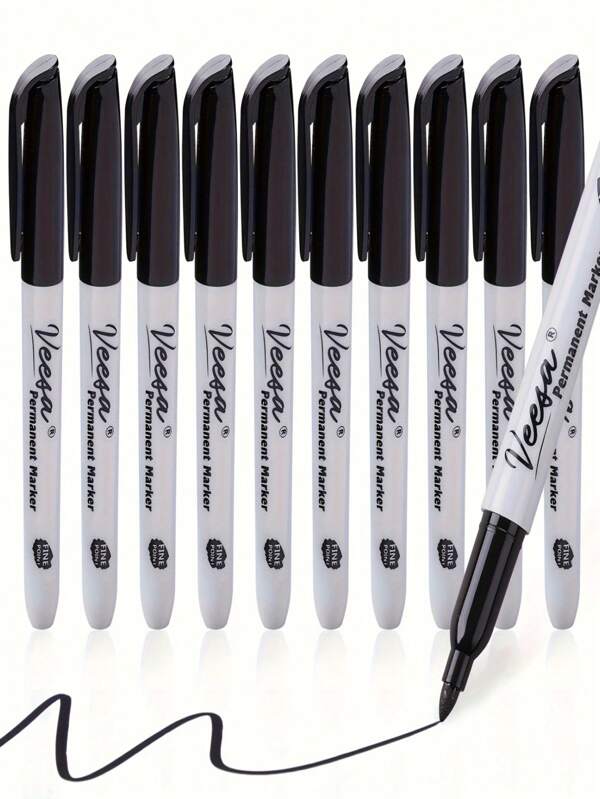 1pc Black Permanent Fine Tip Marker Pen, Waterproof, Smudge-Proof, Fast Drying, Suitable For Office & School Supplies