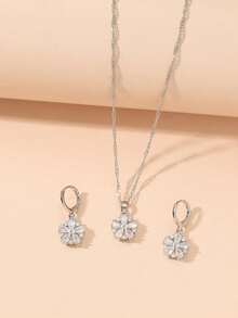 3pcs/Box Sparkling Zirconia Flower Earrings Necklace Set, Lucky Leaf Jewelry Set Daily Wear, Party, Dating, Wedding, Bridal Gift, Lover Gift, Gift For Mom, Christmas Gift Box, Birthday Gift
