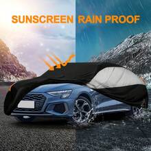 4-Season Silver Coated 190T Polyester Car Cover, Waterproof Dustproof Sun Protection Full Vehicle Cover - Black Silver - View 3