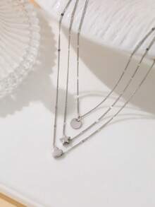 3件套简约百搭星形、心形和圆形吊坠项链，适合女士 - 白K - 查看 2
