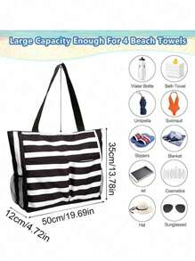 1Pc Beach Bag And Pool Bag. Has Airtight Pouch, Ton Of Pockets. Beach Tote Is Zippered, Water Repellent. Family Size Triped Waterproof Beach Tote Bag With Wet Pocket - Perfect For Pool, Gym, Grocery, And Travel, Tote Bags For Students, Multiple Compartments, Perfect For Beach, School, Work & Daily Use