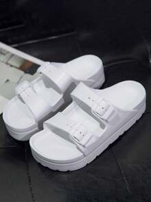 Women's Thick Sole Double Strap Slide Sandals, Platform & Breathable - White - View 5