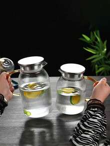 1pc Large Capacity Heat-Resistant Hammered Glass Cold Water Pitcher, Borosilicate Glass Vertical Stripe Cold Water Jug For Home Use - Multicolor - View 10