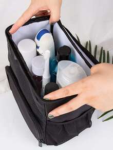 1 Stück hängender Kulturbeutel für Frauen, tragbarer Reisewaschtasche mit großer Kapazität und Haken, wasserdichter Kosmetik Organizer Koffer für Badezimmer, Dusche, Kreuzfahrt, Strand Tasche, Strandutensilien, Strandtuch Organizer, Strandaccessoires, Urlaubstasche, Sommerurlaubs-Grundausstattung - Schwarz - Übersicht 6