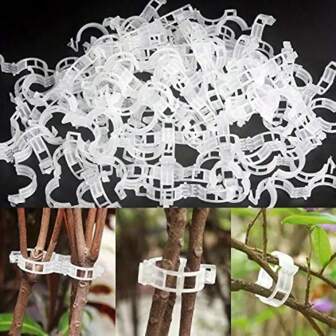 300 Piece Set Of Garden Grid Clips For Climbing Vegetables And Flowers - Durable Plastic Tomato Clips For Vine Ties, Cucumbers, Pumpkins -1-Inch Inner Diameter White Plant Ties
