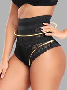 Calcinha modeladora sem costura de cintura alta com renda, pós-parto, respirável, cintura fina, shorts triangulares para mulheres