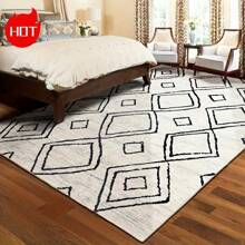 Large Area Rug/1000g/Square Meter, White Personalized Diamond Pattern, Luxurious Area Rug, Premium Machine-Washable, Upgraded Version With Thickened And Denser Material, Fade-Resistant, Modern, Elegant And Stylish Carpet Room Decor Bathroom Accessories Back To School