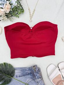 ELLIE Women's Strapless Crop Top With Button Details - 紅色 - 查看 5