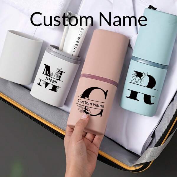 1 pieza Estuche para cepillo de dientes personalizado con nombre, soporte multifuncional para cepillo de dientes y enjuague bucal para viajes, regalo para el Día del Padre, Día de la Madre, regalo de viaje para hermano/hermana