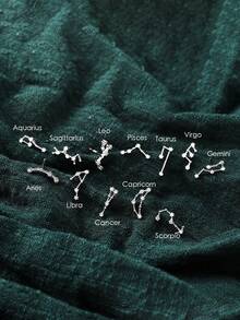 SYMFNY 1 Pair Minimalist 925 Sterling Silver 12 Zodiac Sign Cubic Zirconia Stud Earrings, Suitable For Daily Wear And Festivals For Men & Women - Style 2 - View 2