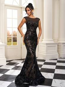 Elisanya Schwarzes luxuriöses Abendkleid, elegantes VIP-Stil Hochwertig Brautkleid - Schwarz - Übersicht 6