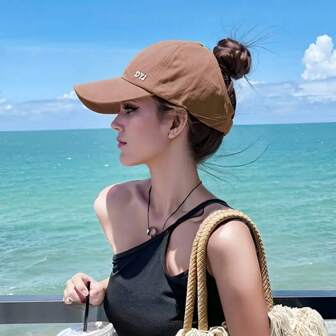 Women's Casual Versatile Baseball Cap, Front Embroidered Letter, Adjustable Back Opening Design, Suitable For Ponytail Hairstyle, Comfortable & Fashionable, Suitable For Daily Travel And Sports
