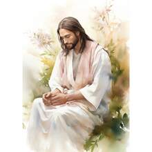 1pc Rellgion Jesus In Prayer Sheep Christian Child Bible Canvas Printing Wall Arts Picture For Living Room Decor Posters Optional Frame ,Wall Art With Frame - Multicolor - View 13