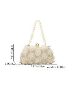 1pc New Fashion Women Clutch Handbag, Elegant Minimalist Solid Color With Rose Decor, Metal Clasp Closure, Pearl Chain, Sophisticated Design For Party, Wedding, High-End Quality