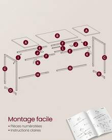 VASAGLE Bureau d'Ordinateur, Table, 160 x 60 x 76 cm, pour Bureau, Chambre, Salon, Cadre en Métal, Marron Rustique et Noir d'Encre - Tabac - Voir 5