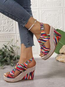 Dép xăng đan đi biển hở mũi họa tiết cầu vồng đế dày phong cách Bohemian dành cho nữ Châu Âu, Dép quai ngang đa năng ngoài trời mùa xuân/hè 2025, Dép đi biển màu sắc gợi cảm kiểu dáng sàn diễn, Giày cao gót hở mũi in họa tiết thoải mái cho người nhỏ nhắn, Giày dự tiệc lễ hội - Nhiều màu - Xem 2