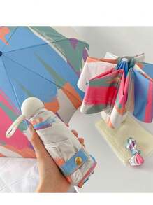 1pc Foldable Umbrella, Sunshade & Rainproof Dual-Use | Automatic Umbrella, Five-Fold Umbrella, Pocket Capsule Umbrella, Sun Protection Sunshade Umbrella, Rain Umbrella Foldable Sunshade, Anti-UV, Fashionable Rainbow Color Parasol