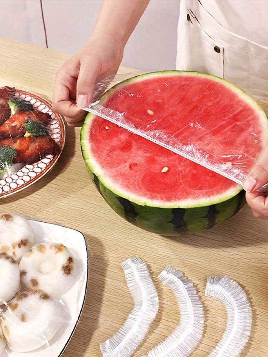 100pcs Disposable Plastic Cling Film, Stretchable Cling Film For Bowls, Plates, Fruits, Vegetables - Transparent Kitchen Cling Cover, Dustproof Cover, Suitable For Daily Use