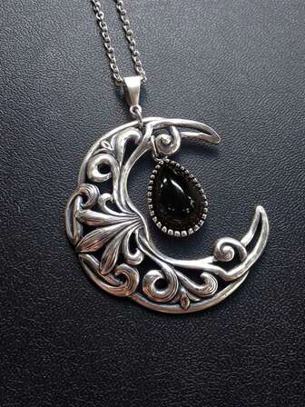1st vintagestil metall & natursten Moon Tear Drop Hollow Pendant Halsband, Casual Unisex