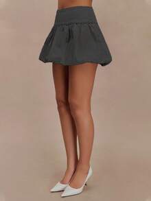 High Waist  Denim Mini Skirt For Women - Solid Color Summer Casual Chic Jean Skirt With Elegant Sweet Style - 灰色 - 查看 5