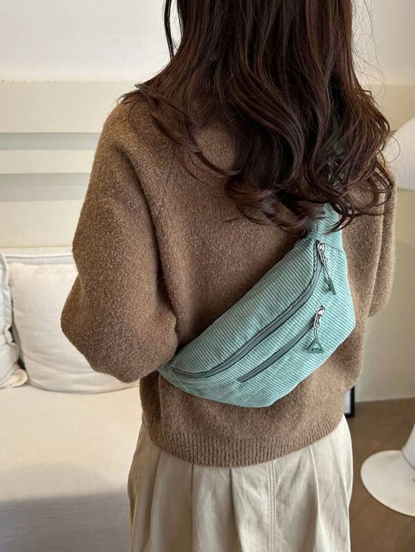 Fashionable Solid Color Zippered Waist Bag, Corduroy Chest Bag, Suitable For Shopping, Wallet, Young Women, College Students, Newcomers, White-Collar Workers. They Are Perfect For Offices, Colleges, Jobs, Business, Commuting, Outdoor Activities, Traveling And Outings