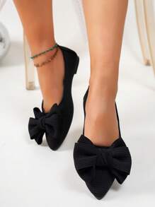 Women's Flat Ballet Flats With Bow Decor, Elegant And Comfortable For Work And Casual Wear, Pointed Toe Slip-On Shoes