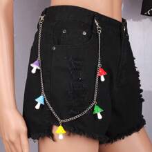 1Pc Random Color Mushroom Acrylic Pendant Double Layer Chain Hip Hop Waist Chain