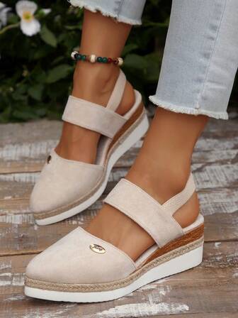 Mila Footwear Women's Plus Size Pointed Toe Color Block Slip-On Backless Espadrille Platform Sandals, Bohemian Beach Holiday Style, Summer New Lightweight Chunky Heel Roman Sandals