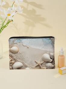 1 Stück Kosmetiktasche mit Reißverschluss und Strandmotiv, Kulturbeutel Organizer für Frauen, Geschenk für Freunde & Lehrer
